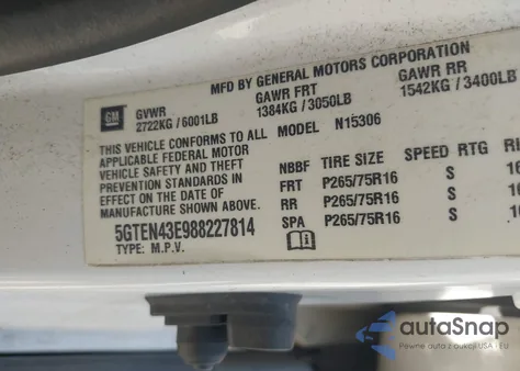 2008 Hummer H3 Suv z USA, uszkodzony, nr VIN 5GTEN43E988227814